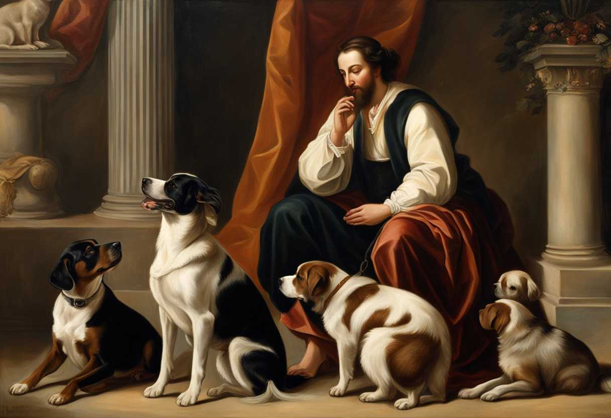 A-loving-owner-kneeling-in-prayer-surrounded-by-playful-dogs-warm-sunlight-serene-atmosphere_eunj
