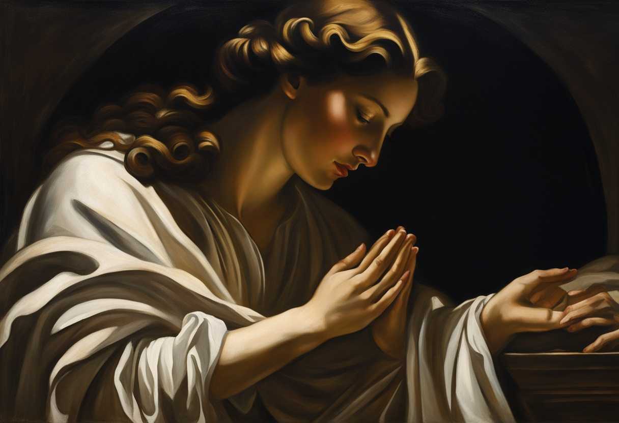 A-serene-figure-in-prayer-surrounded-by-dark-shadows-seeking-light-and-freedom-ethereal-glow_izhn