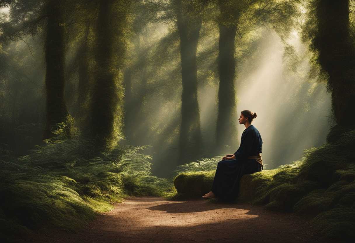 A-person-meditating-in-a-serene-forest-deep-in-thought-surrounded-by-calming-nature_qipu