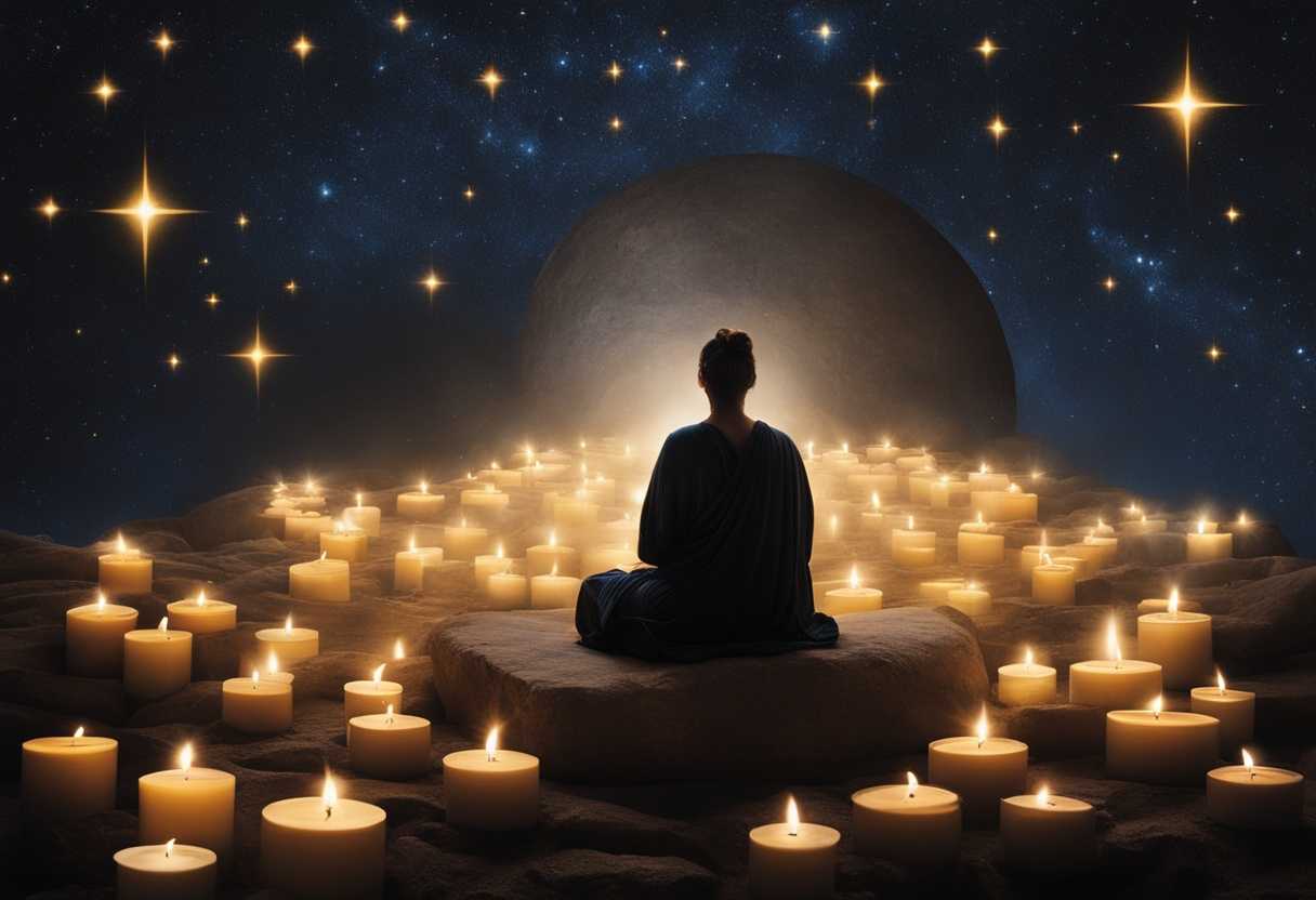 Serene-figure-meditating-under-a-starlit-sky-surrounded-by-glowing-candles-hopeful-ambiance-tranq_xmht
