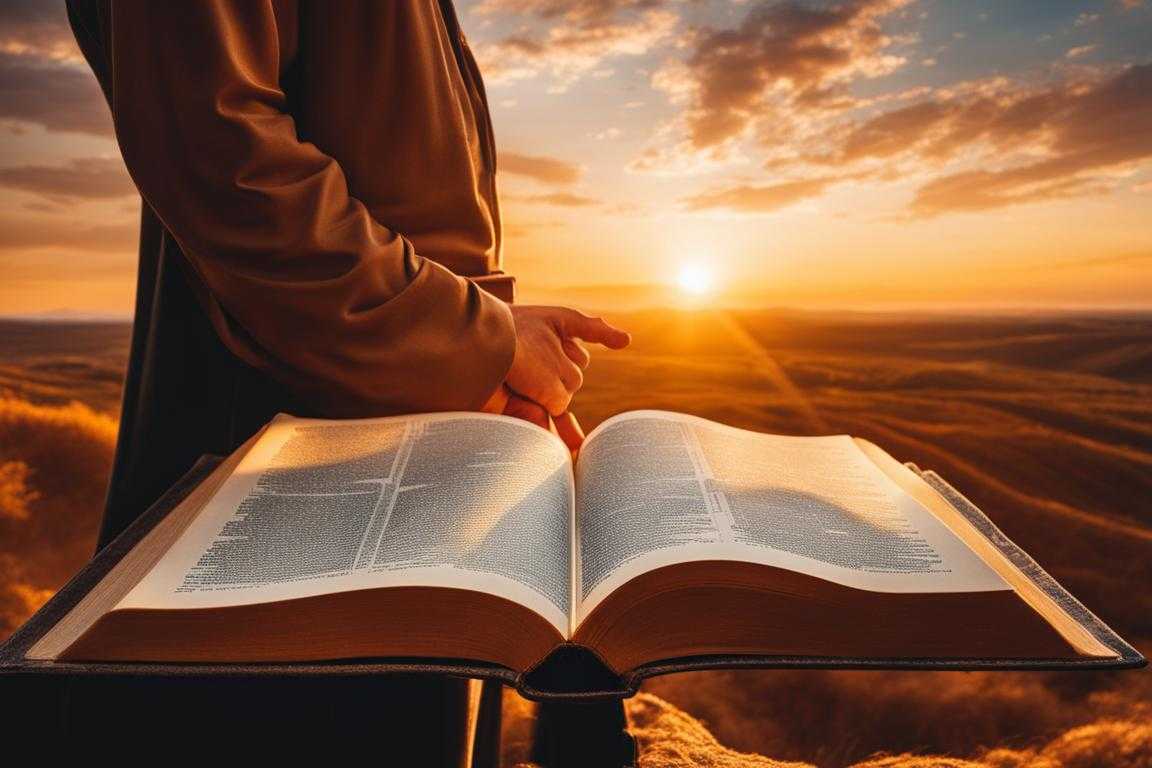 person-holding-open-Bible-sunset-landscape-Psalm-32-8-peaceful-contemplation-warm-glow-centered