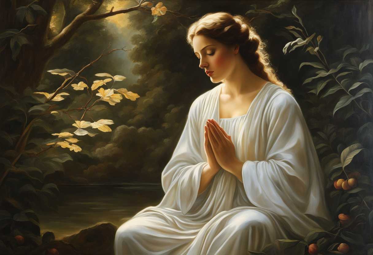 A-serene-figure-in-prayer-soft-light-illuminating-their-face-surrounded-by-nature-s-tranquility-s_cnuv