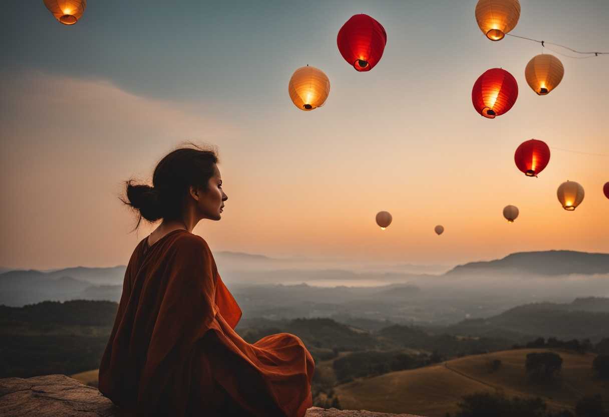 Serene-landscape-open-sky-person-releasing-paper-lanterns-symbolizing-freedom-from-scarcity-minds_eqzd