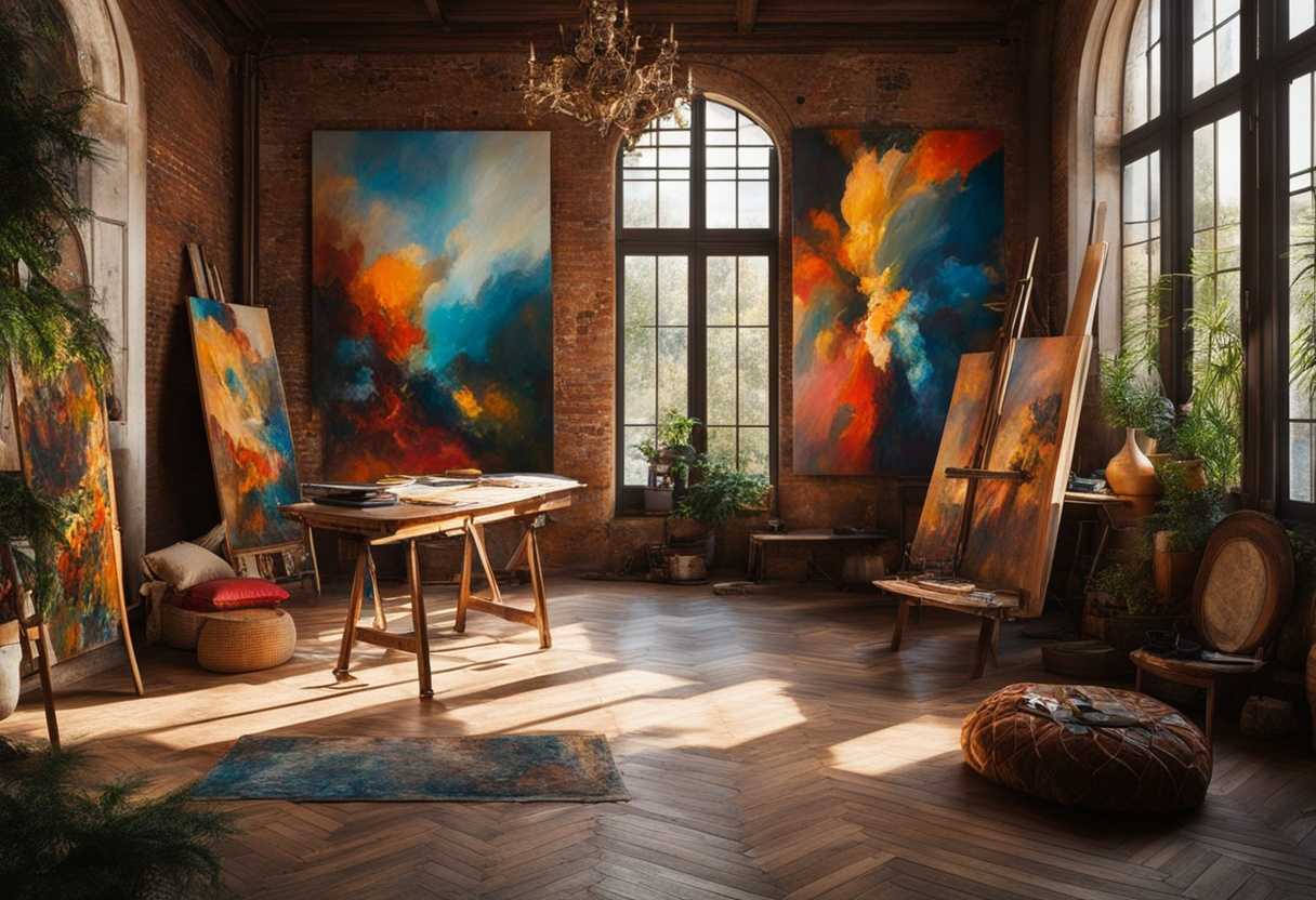 Vibrant-artist-studio-colorful-canvases-creative-chaos-inspiring-atmosphere-sunlight-streaming-t_toer