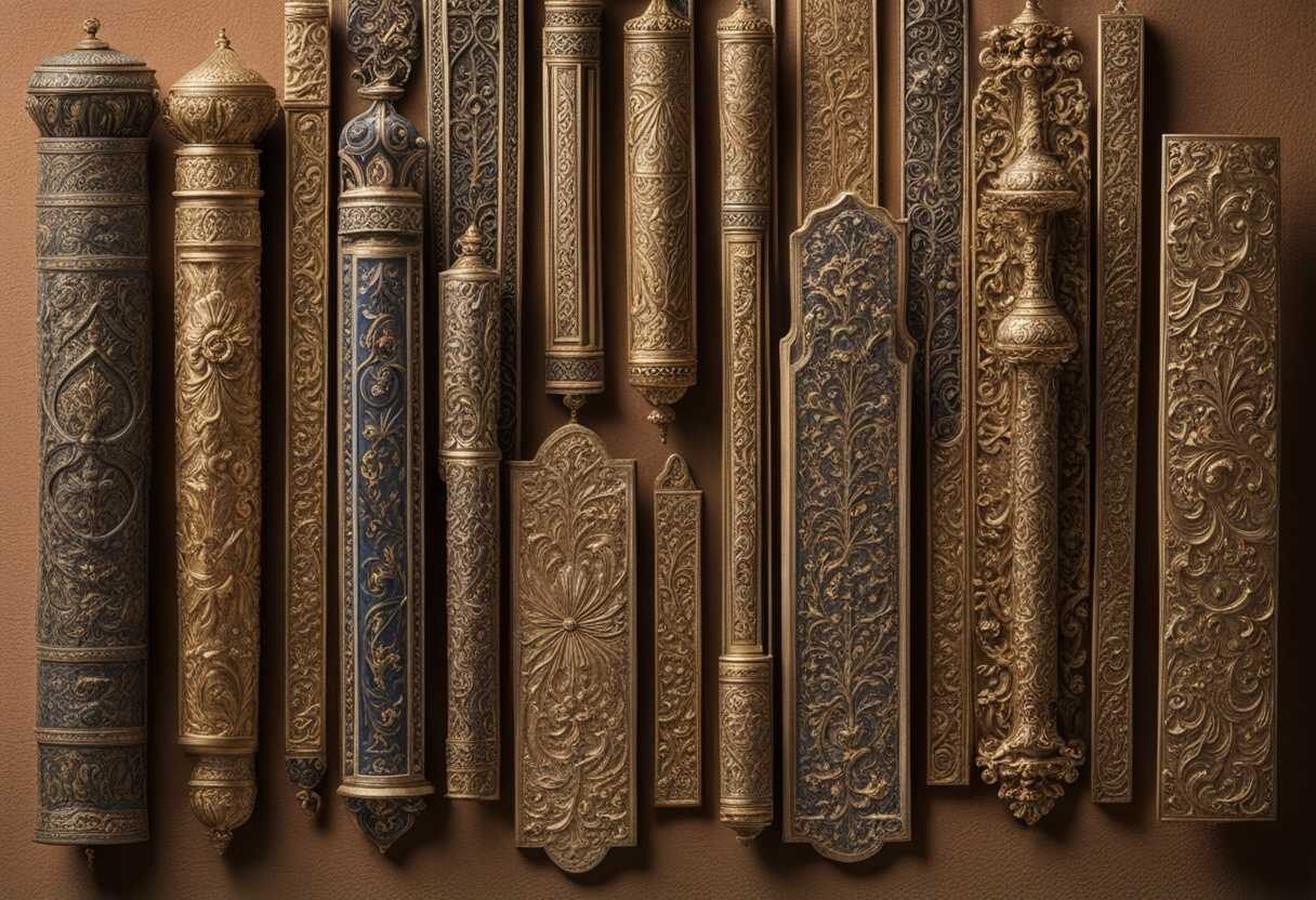 A-mezuzah-adorned-with-intricate-designs-symbolizing-faith-and-strength-against-a-serene-backdrop_bwkj