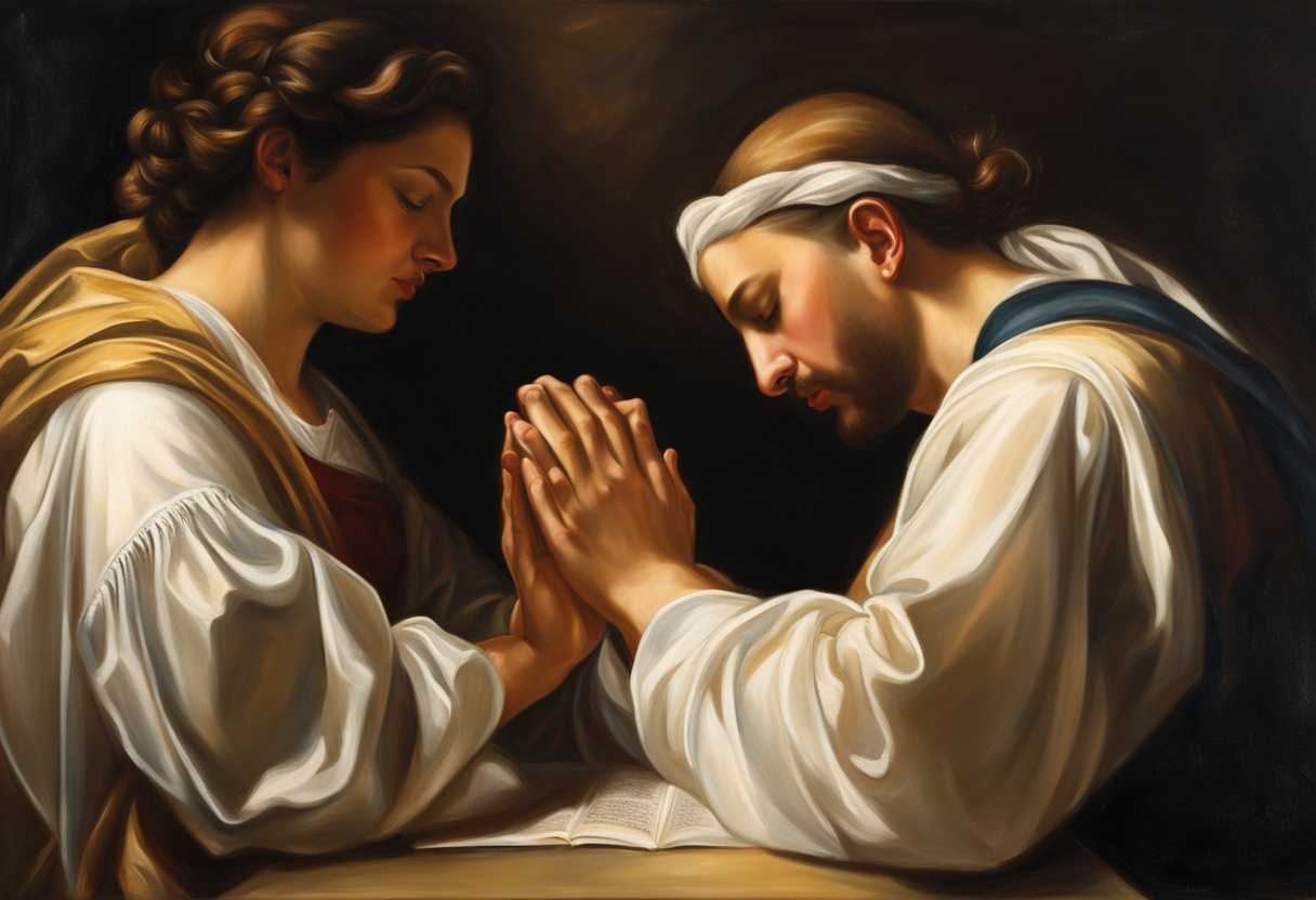 Coworkers-in-prayer-circle-heads-bowed-serene-expressions-soft-lighting-unity-and-faith_aays