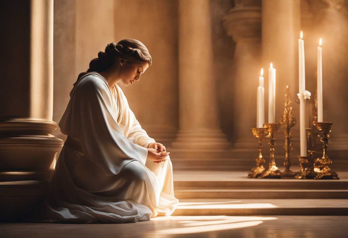 Serene-figure-praying-in-a-sunlit-sanctuary-surrounded-by-candles-and-soft-shadows-peaceful-atmosp_ngjb