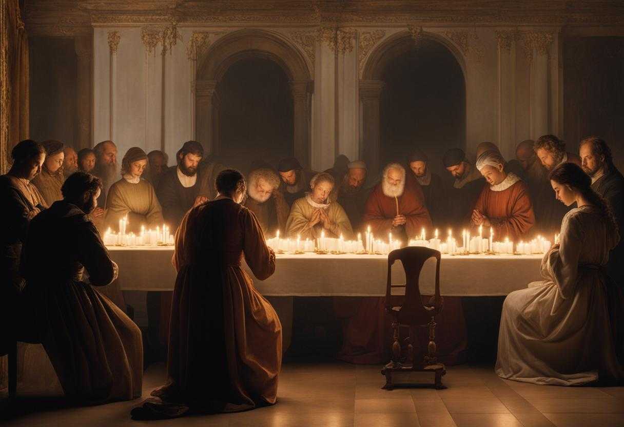 A-diverse-group-prays-in-candlelit-room-heads-bowed-hands-clasped-united-in-reverence_orgt