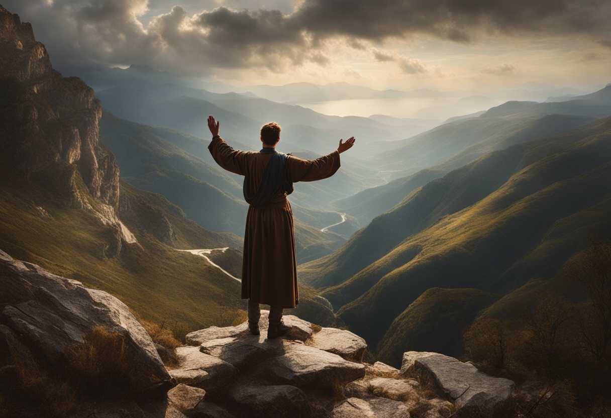 A-person-standing-on-a-rugged-mountain-path-hands-raised-in-prayer-surrounded-by-dramatic-landscap_nsbf
