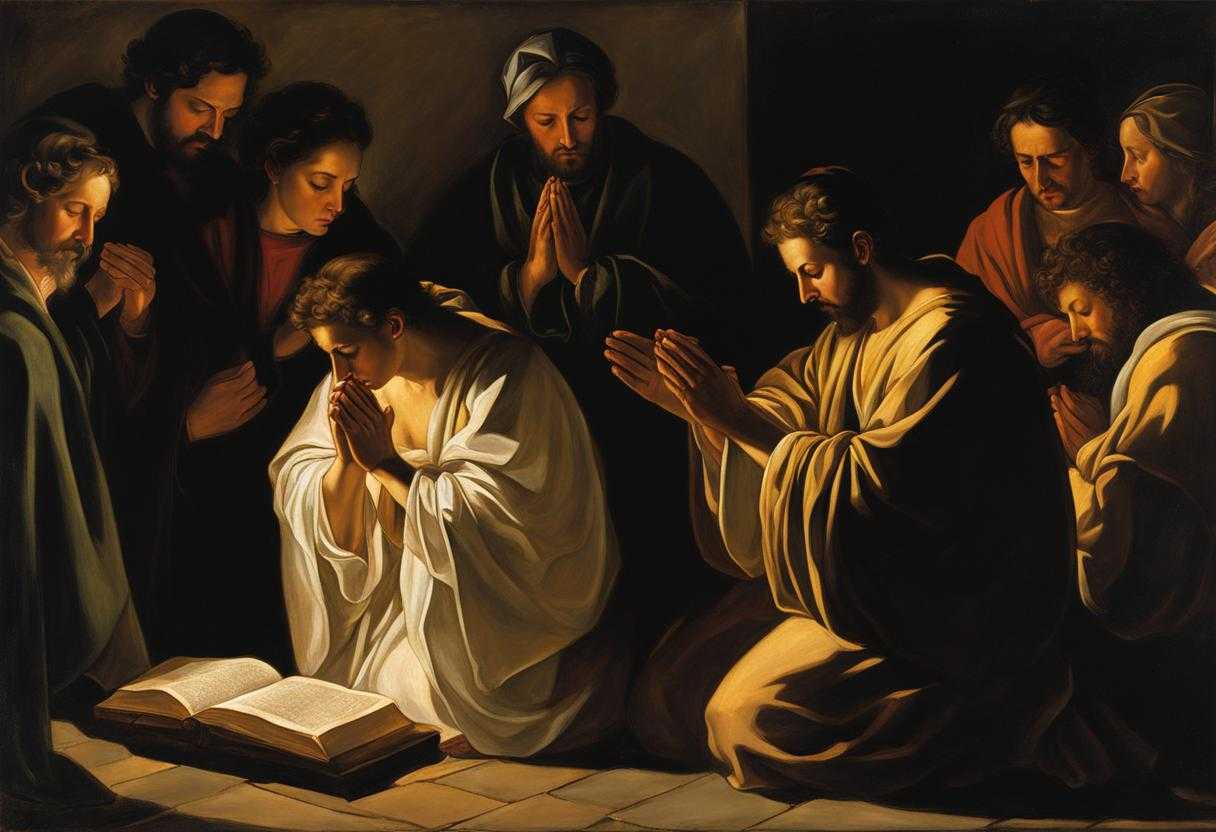 individuals-praying-group-of-individuals-heads-bowed-in-prayer-faces-illuminated-by-candlelight-
