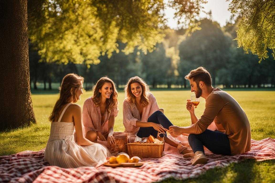 group-of-friends-enjoying-a-picnic-in-a-park-checkered-blanket-warm-sunlight-relaxed-and-carefree