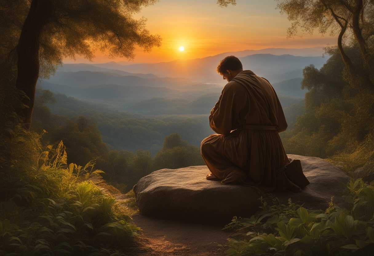 A-serene-sunrise-a-person-kneeling-in-prayer-surrounded-by-nature-seeking-strength-and-courage_vtop
