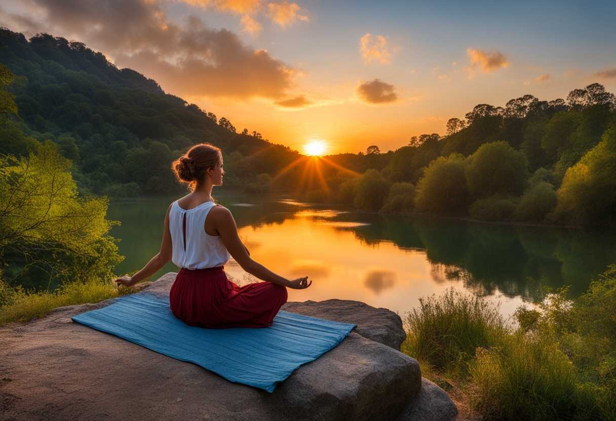 A-serene-sunrise-a-person-meditating-surrounded-by-nature-vibrant-colors-peaceful-inspiring-fo_beei