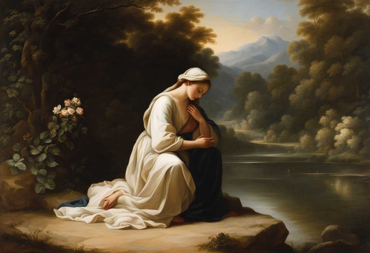 Serene-figure-in-prayer-soft-light-illuminating-a-peaceful-sanctuary-surrounded-by-nature-s-beauty_aeru