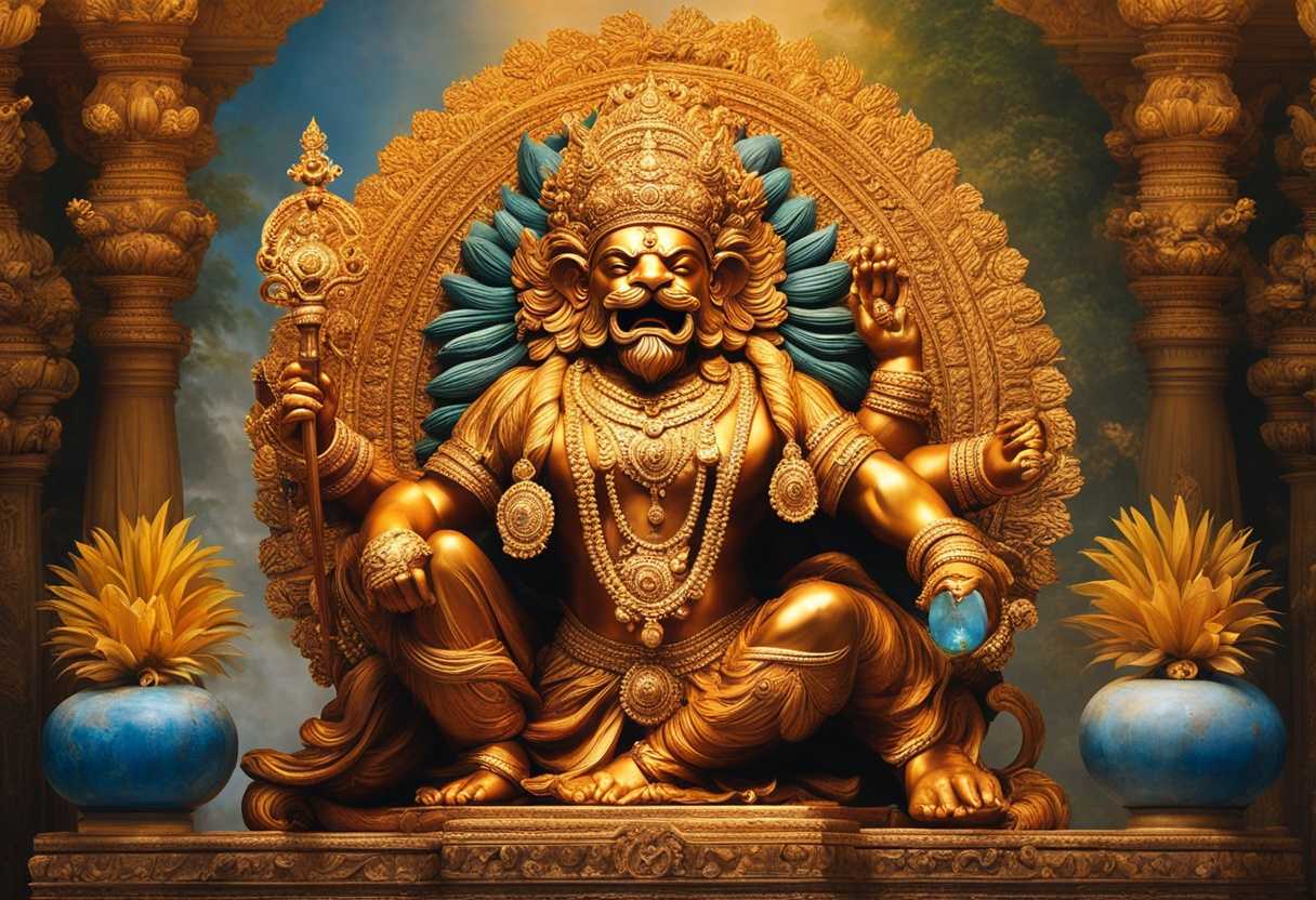 Majestic-Narasimha-statue-radiating-strength-surrounded-by-vibrant-offerings-devotees-seeking-resi_xpkm