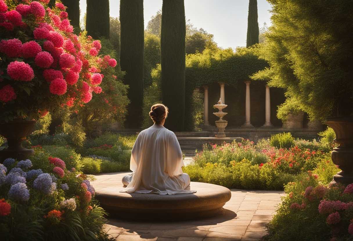 A-serene-garden-with-vibrant-blooms-a-person-meditating-sunlight-filtering-through-trees-peaceful_jbru