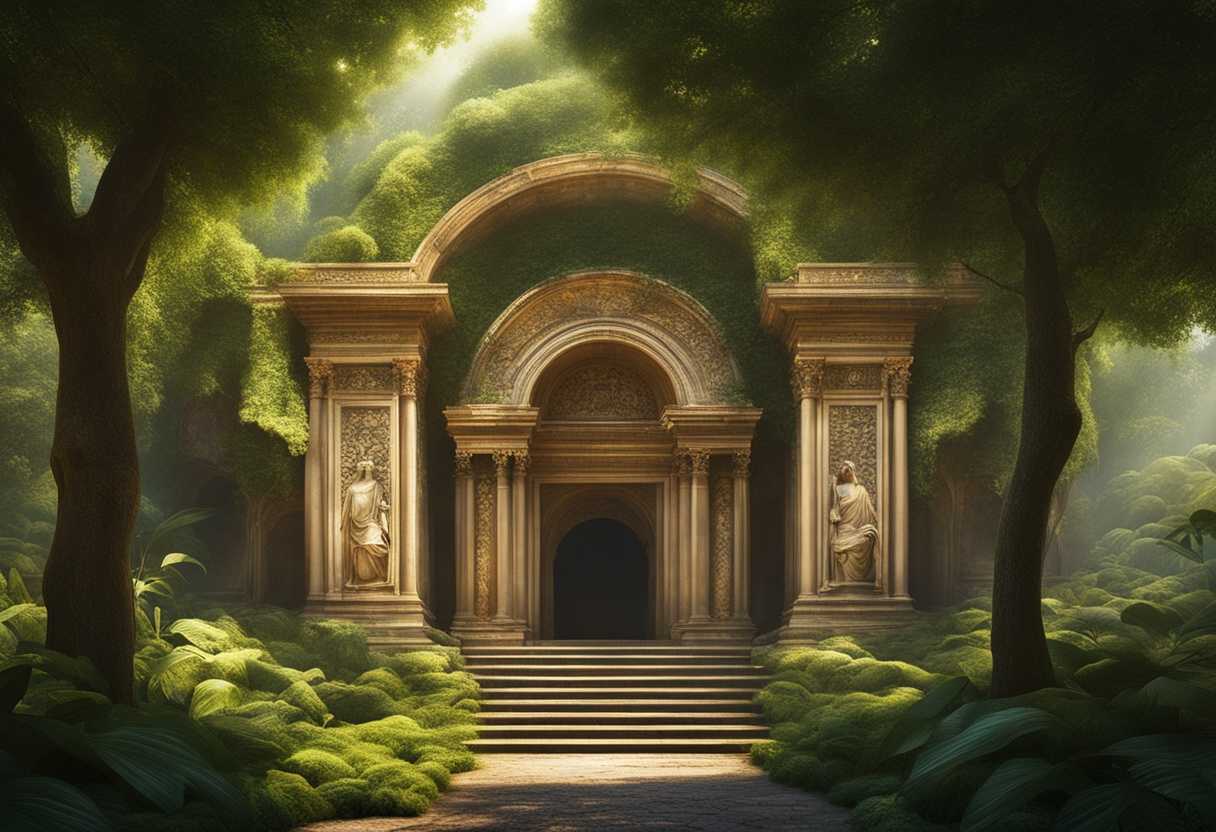 Ancient-shrine-surrounded-by-lush-greenery-glowing-orbs-reverent-figures-serene-atmosphere-mysti_zcee