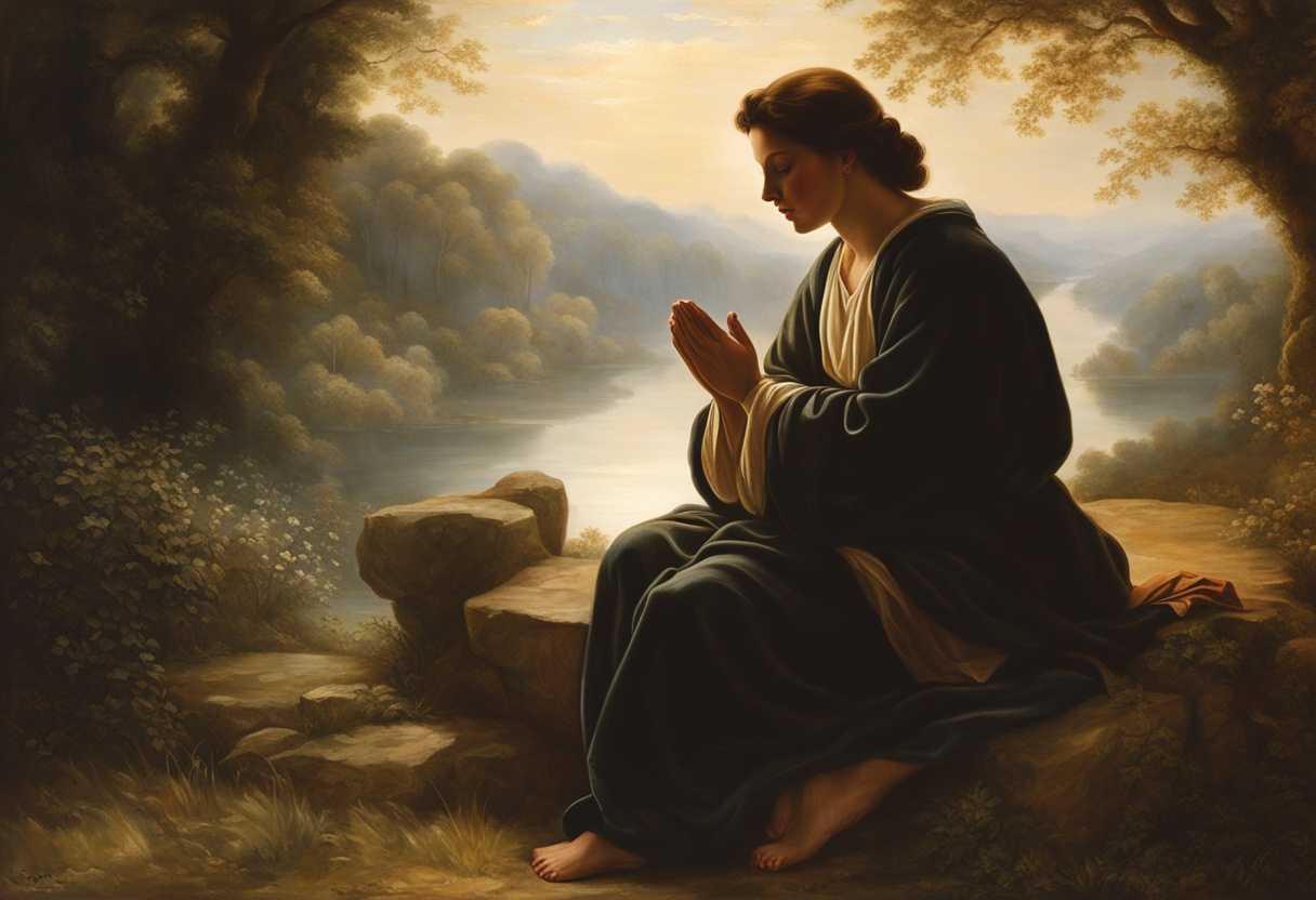 Person-kneeling-in-prayer-serene-atmosphere-soft-light-surrounded-by-nature-seeking-divine-stren_jvfg