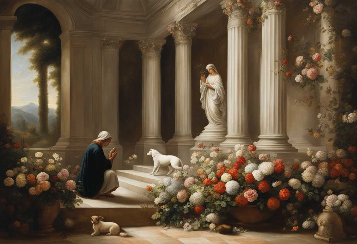 A-serene-setting-with-a-person-praying-beside-a-pet-s-memorial-surrounded-by-flowers-peaceful_ujtz