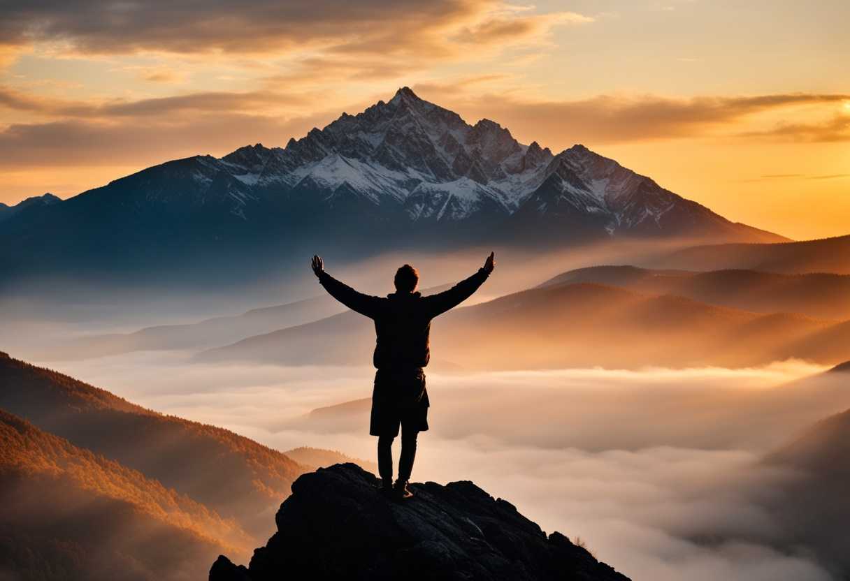 A-person-standing-triumphantly-on-a-mountain-peak-arms-raised-sunrise-illuminating-their-face_jrye