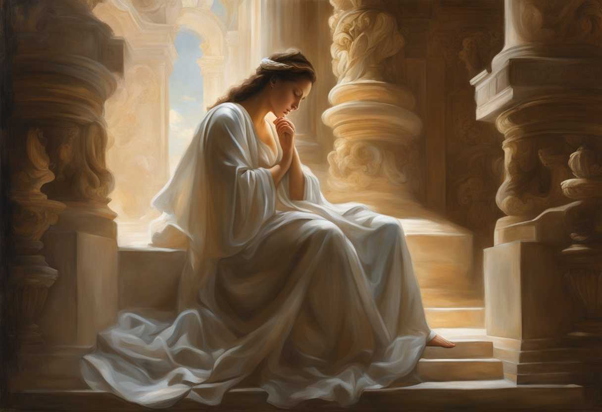 Serene-figure-in-prayer-soft-light-illuminating-surrounded-by-symbols-of-hope-and-clarity_ixcl