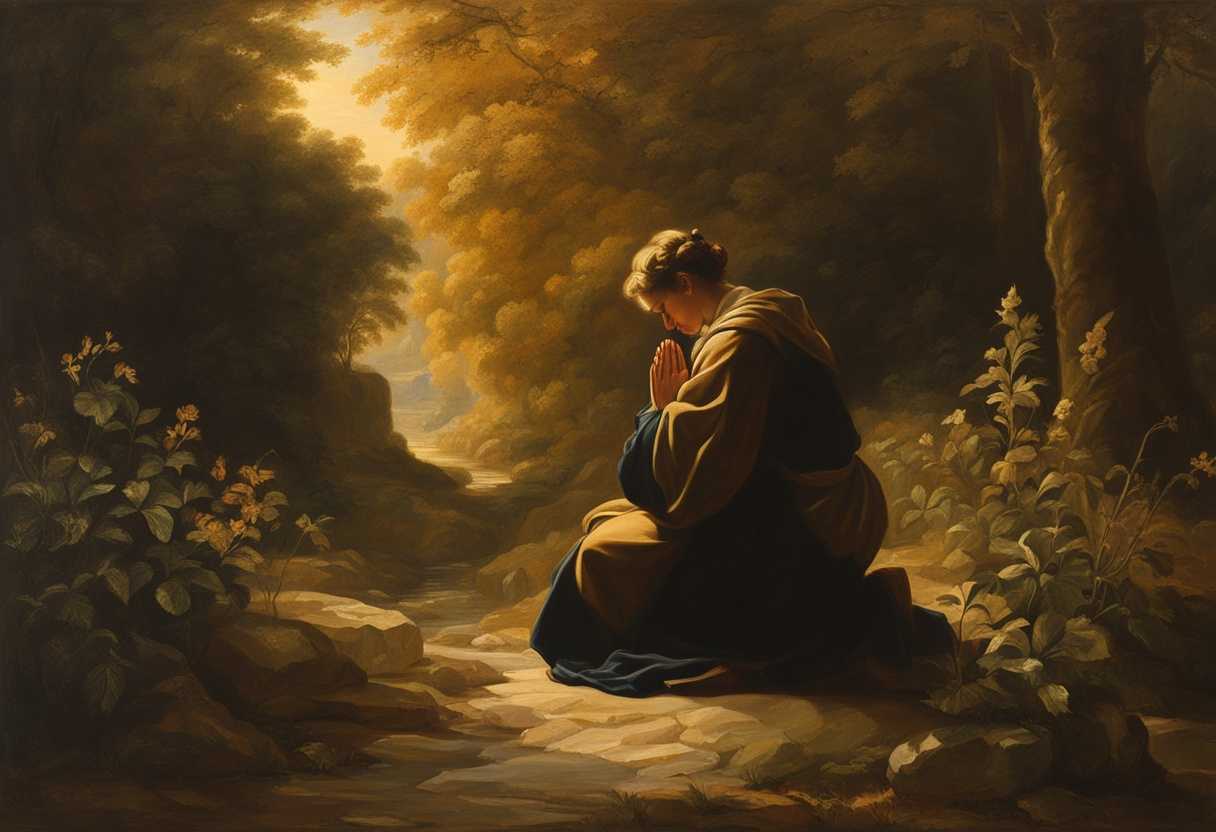 A-figure-kneels-in-prayer-bathed-in-golden-light-surrounded-by-nature's-tranquility_zmft