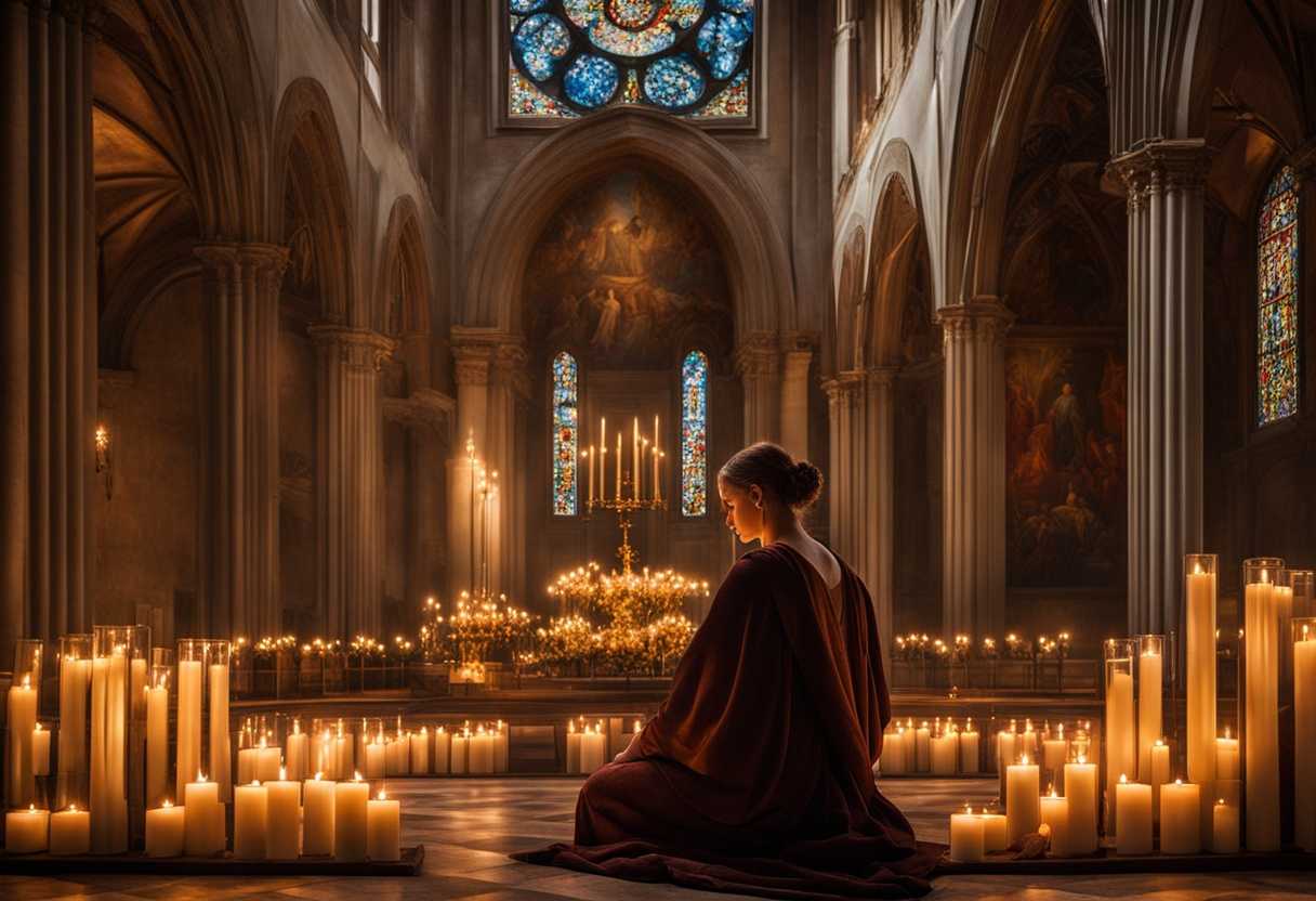 A-serene-figure-prays-in-a-softly-lit-church-surrounded-by-flickering-candles-and-stained-glass_keeb
