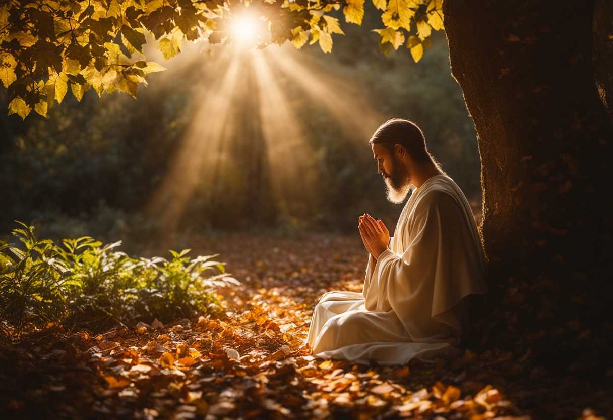 A-person-prays-in-nature-sunlight-filtering-through-leaves-embodying-serenity-and-gratitude_uqdi