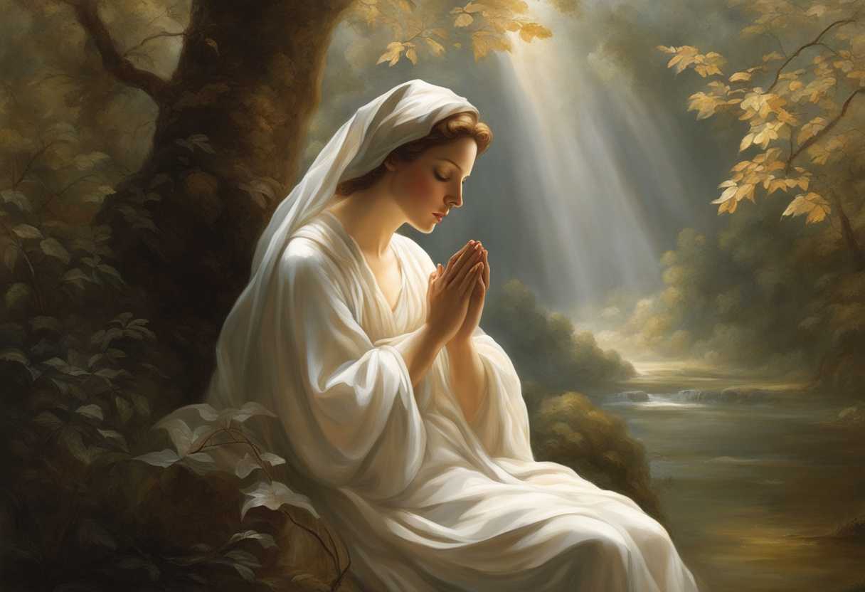 A-serene-figure-in-prayer-illuminated-by-soft-light-surrounded-by-nature's-whispers_rbpr