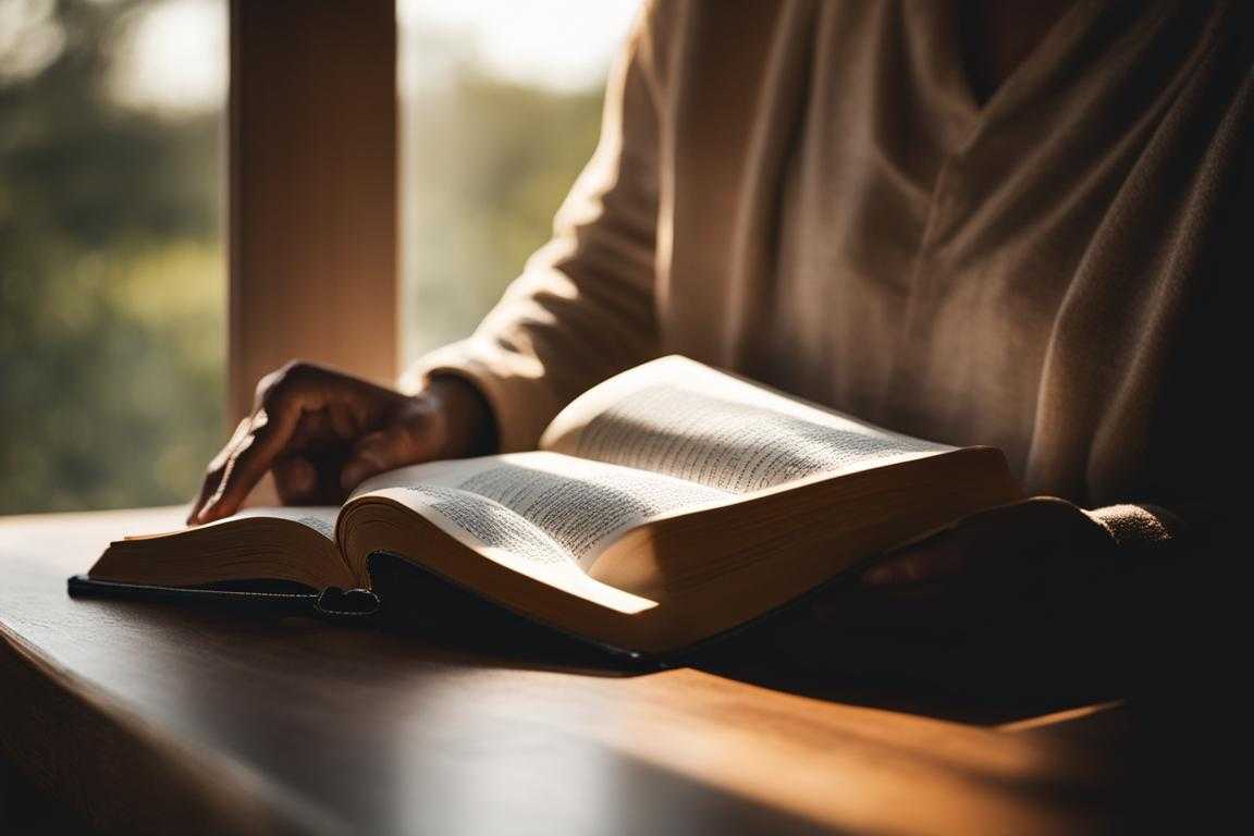 person-reading-a-Bible-soft-light-filters-through-the-window-warm-glow-on-the-person's-face-immer