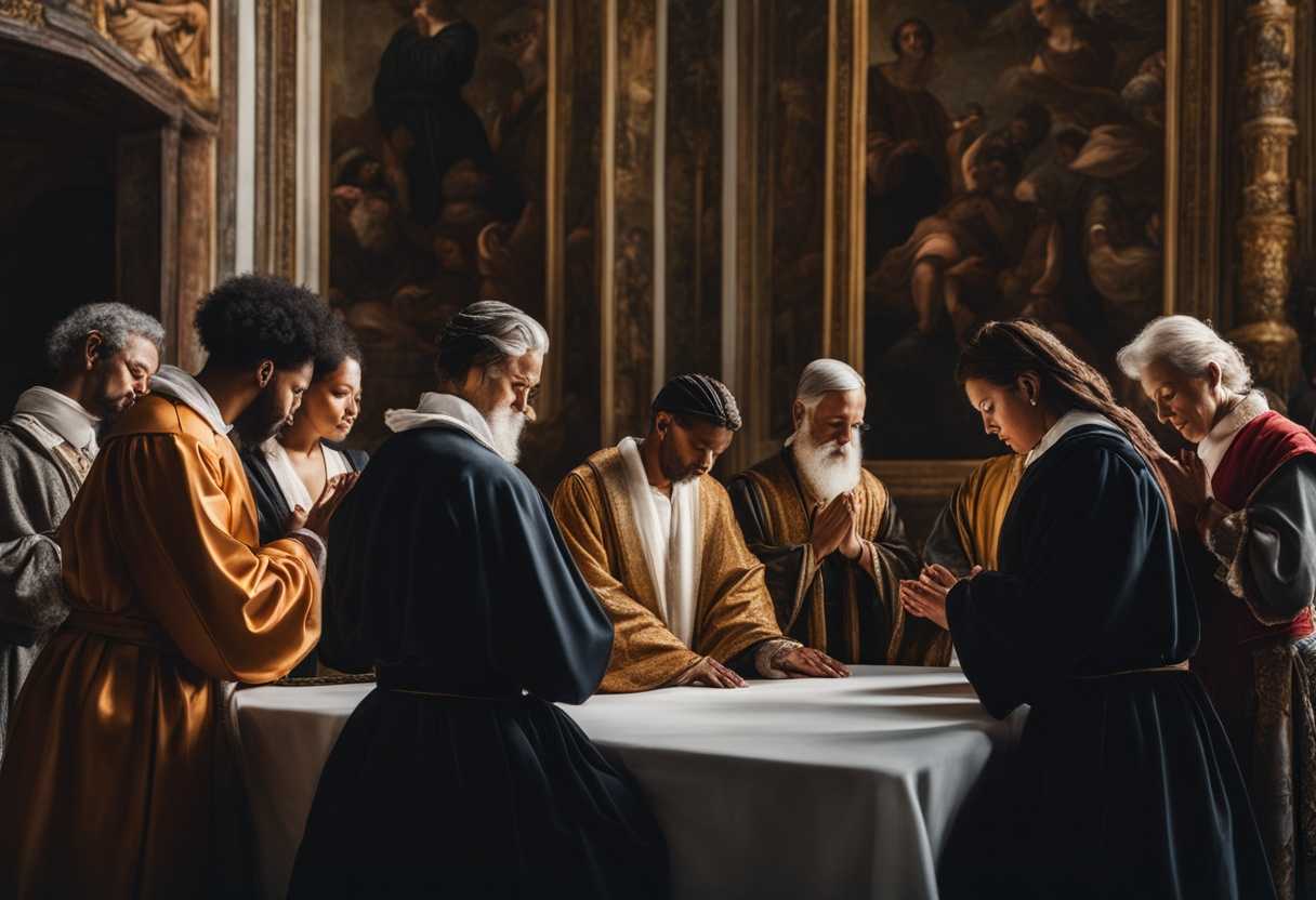 A-diverse-group-of-individuals-pray-together-showcasing-unity-faith-and-genuine-connection_lyzh