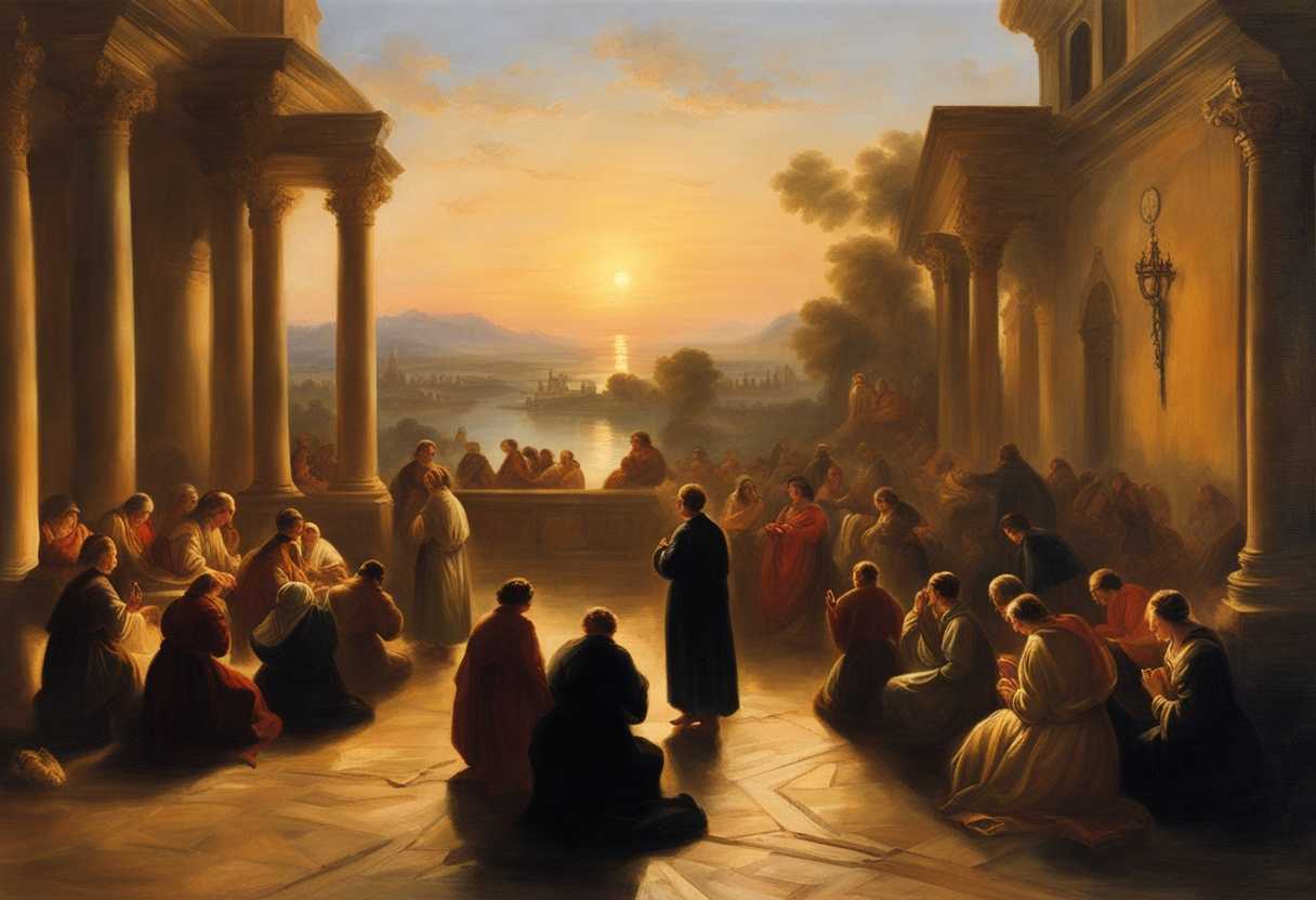 People-gather-in-prayer-at-sunset-united-in-faith-and-devotion-surrounded-by-a-warm-glow_salb