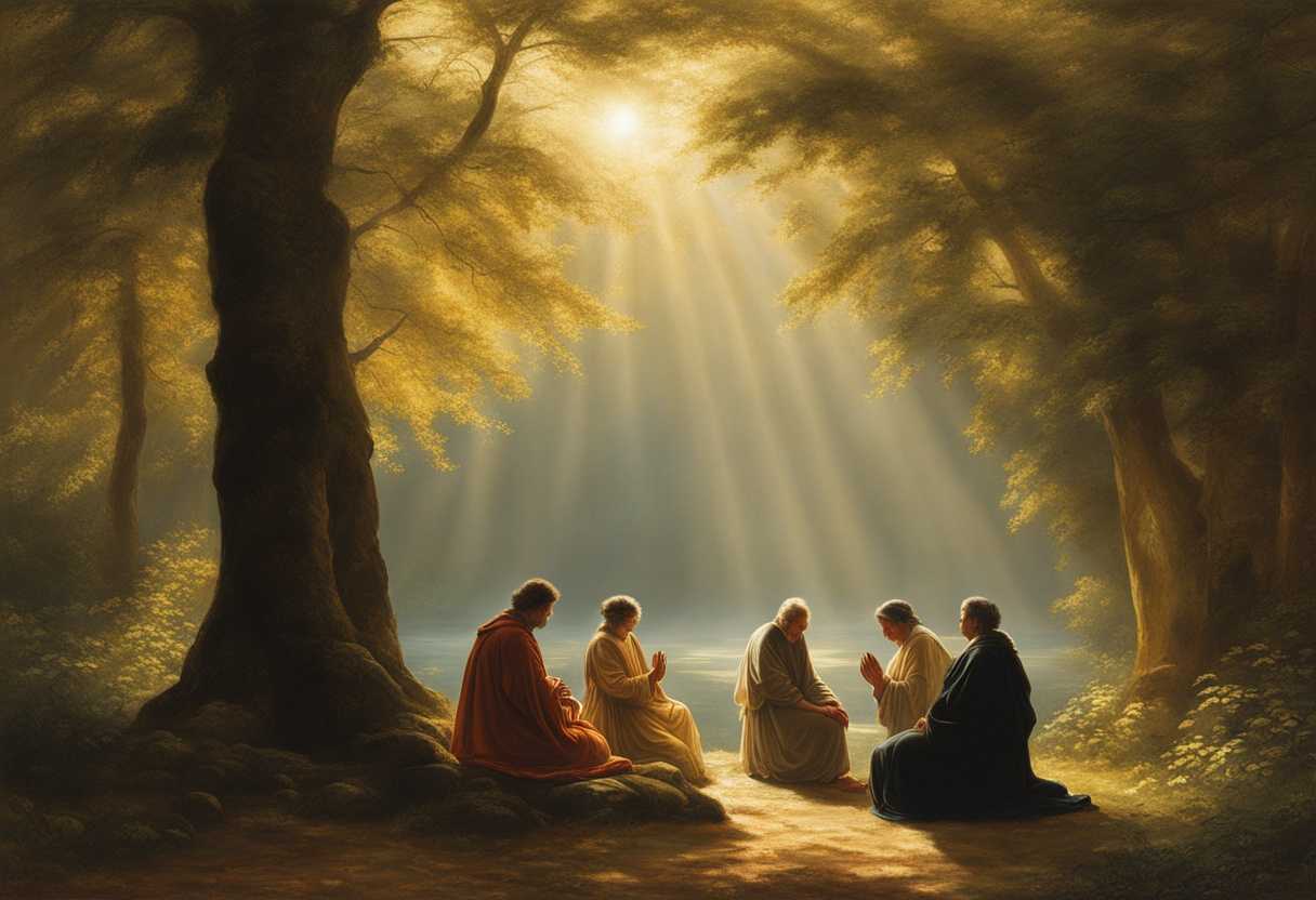 Individuals-in-prayer-under-sunlit-trees-embodying-faith-peace-and-unity-in-nature_gwzr