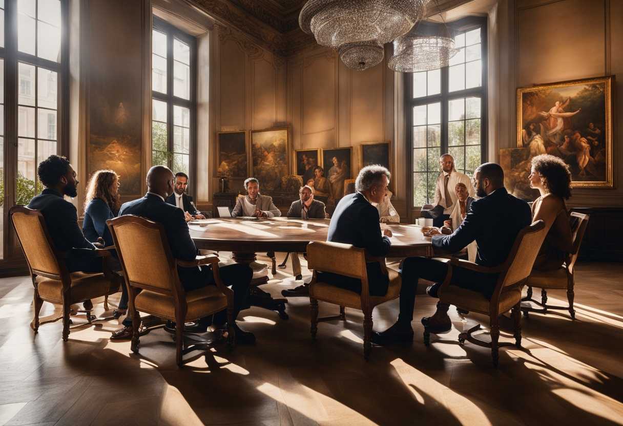 A-diverse-team-collaborates-in-a-sunlit-conference-room-animatedly-brainstorming-strategic-ideas_mvhq