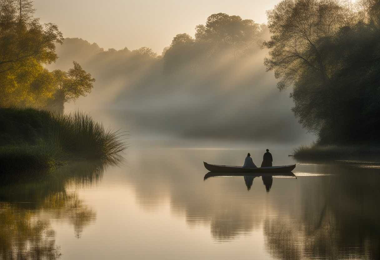 A-solitary-figure-in-soft-morning-light-surrounded-by-misty-greenery-and-tranquil-lake-reflections_wsoh