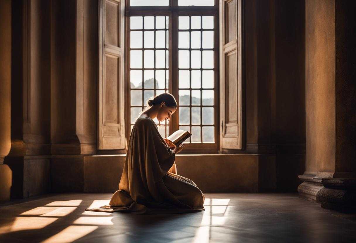 person-praying-before-reading-the-Bible-serene-expression-soft-light-from-a-nearby-window-peacefu