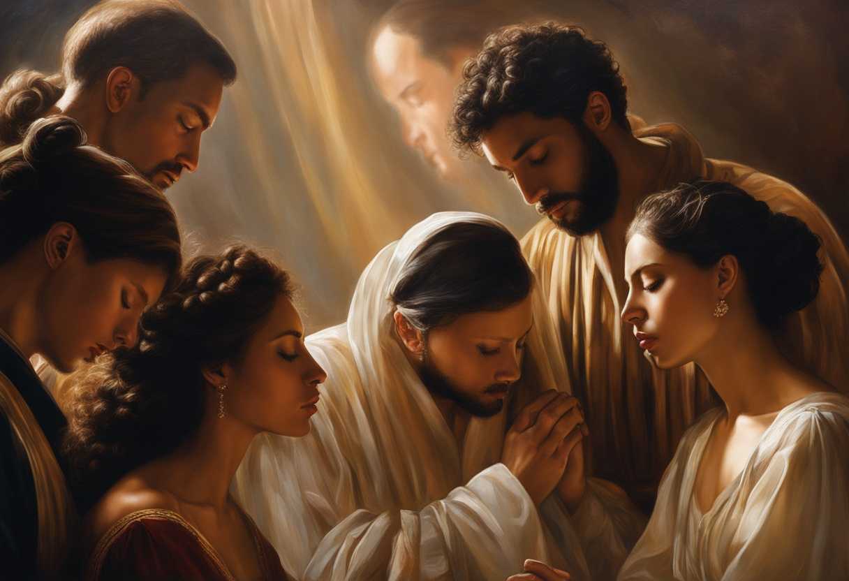 A-diverse-group-of-individuals-pray-together-eyes-closed-heads-bowed-bathed-in-warm-light_aoow