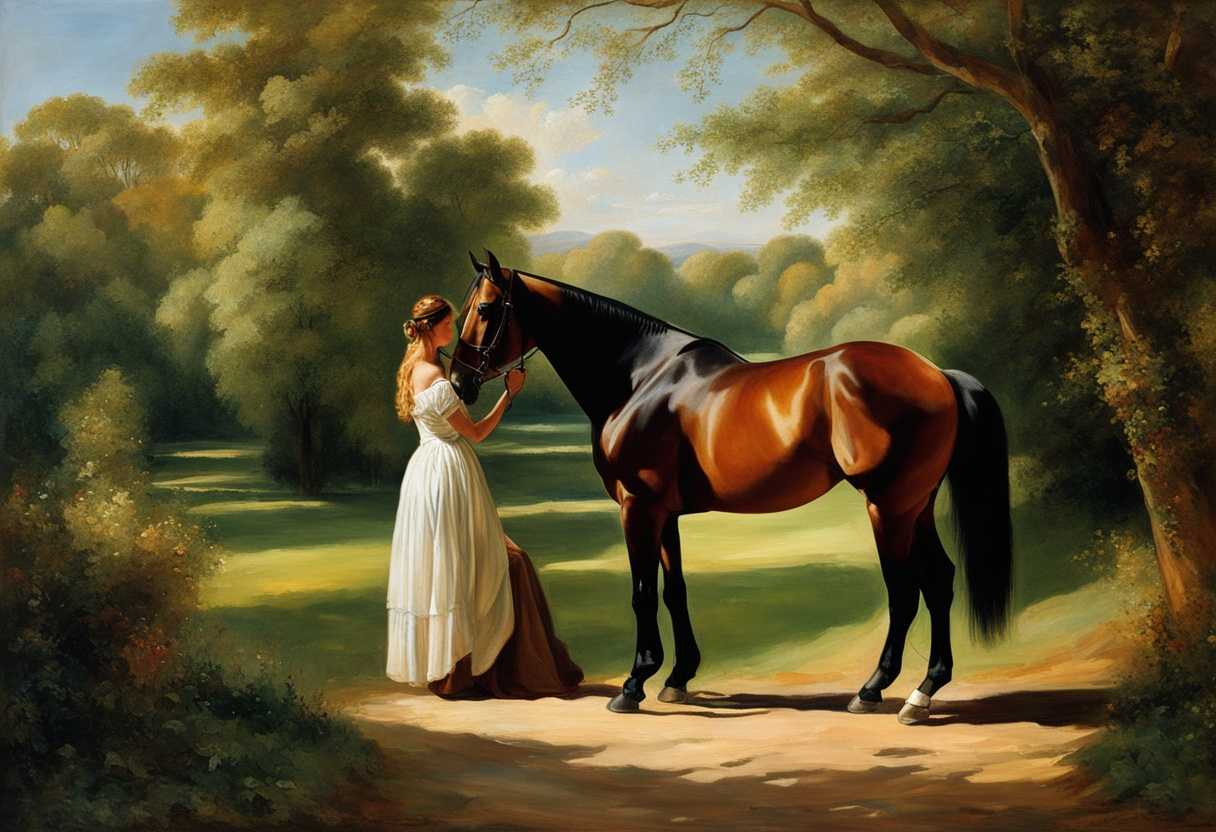 A-horse-and-owner-share-a-tranquil-moment-in-sun-dappled-nature-surrounded-by-vibrant-greens_qjcz