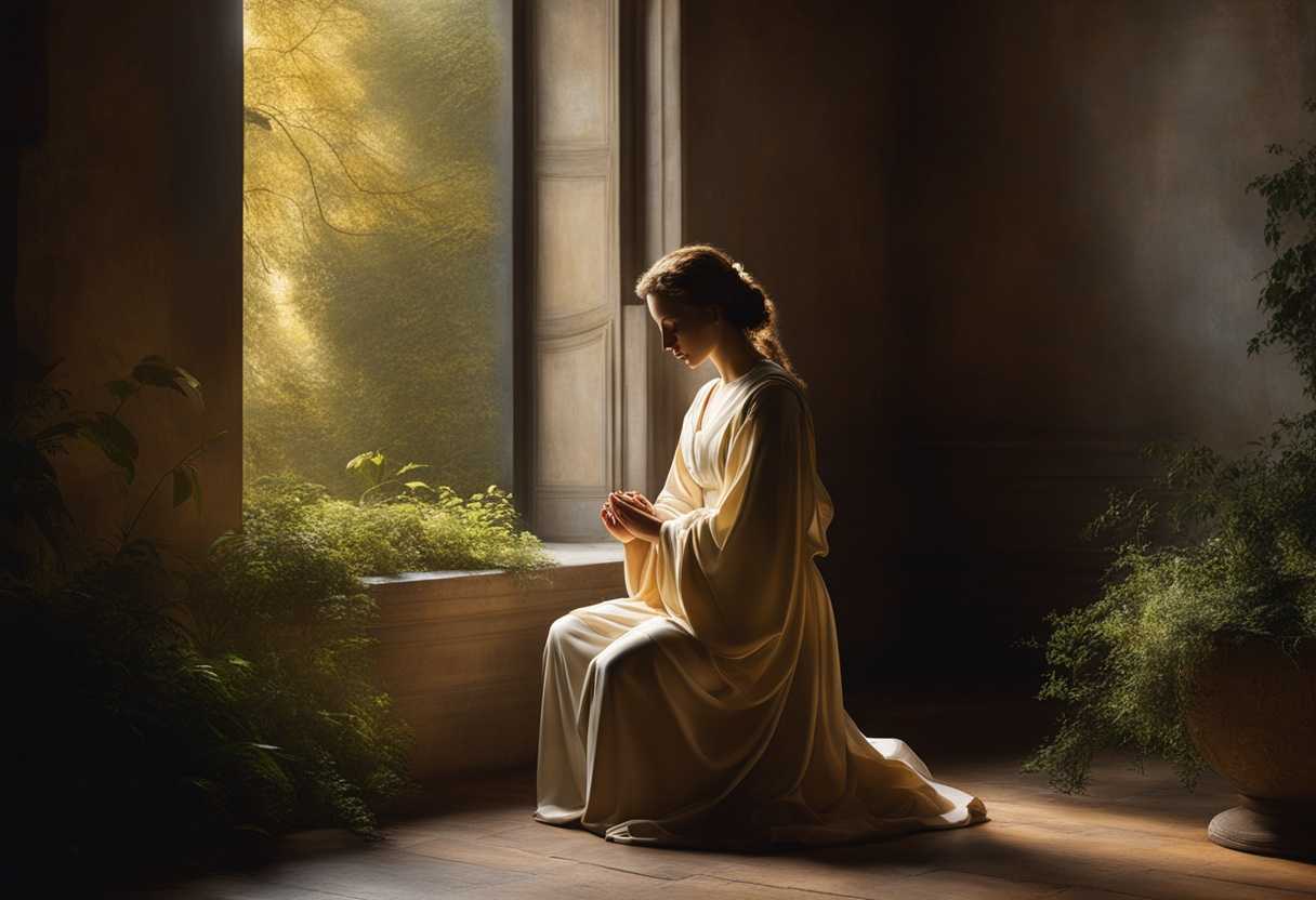 A-serene-figure-in-prayer-illuminated-by-soft-light-surrounded-by-tranquil-nature_svvr