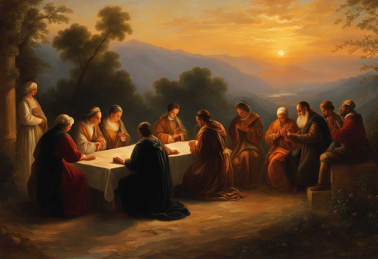 A-diverse-group-of-individuals-pray-together-at-sunset-united-in-faith-and-community_nomo