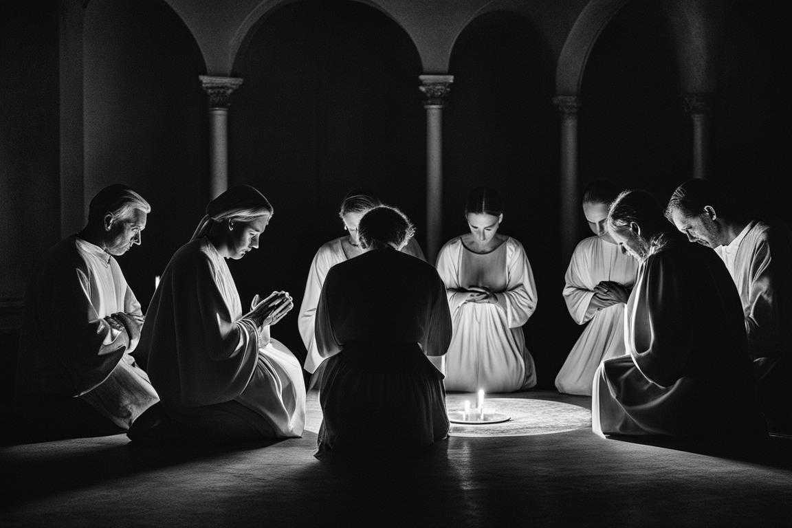 group-of-people-standing-in-a-circle-heads-bowed-in-prayer-hands-clasped-together-faces-illuminat