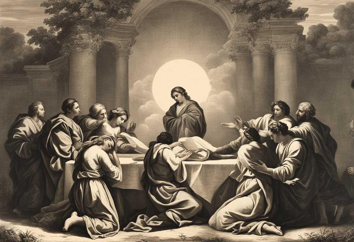 People-in-a-circle-eyes-closed-hands-clasped-praying-under-sunlight-in-nature_ptru