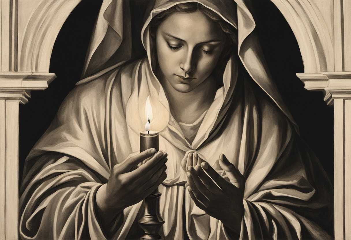 A-person-in-prayer-illuminated-by-candlelight-exudes-tranquility-and-deep-devotion_osjb