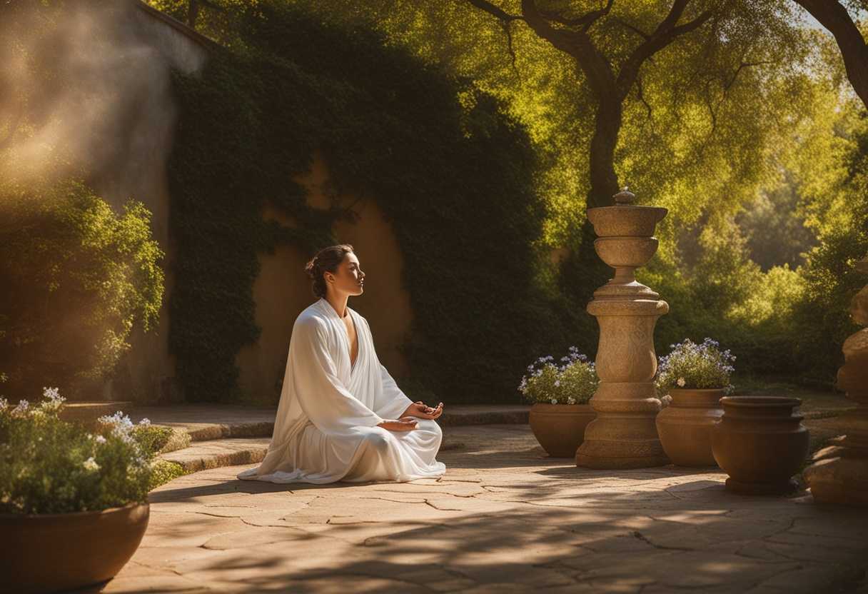 A-person-meditating-in-a-peaceful-garden-bathed-in-gentle-sunlight-embodying-spiritual-devotion_kwkl