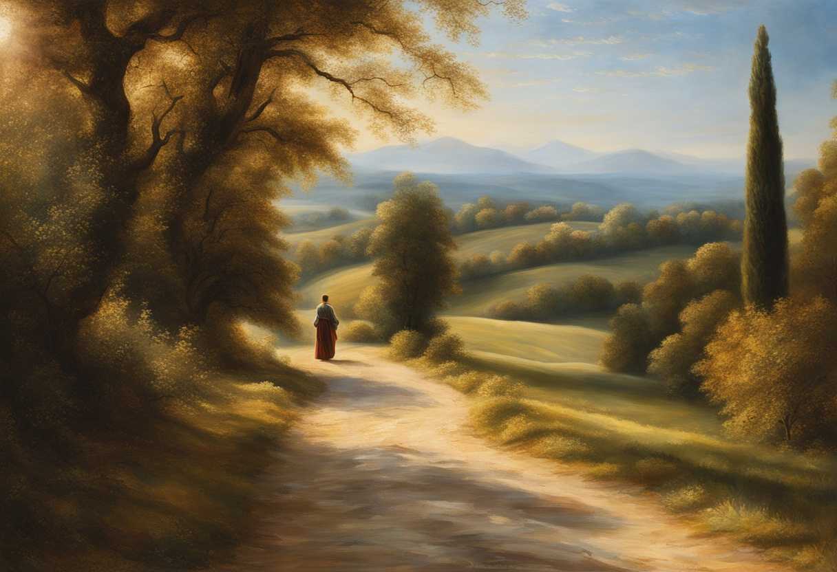 A-hopeful-traveler-stands-in-soft-sunlight-reflecting-on-a-winding-path-ahead_fmmc