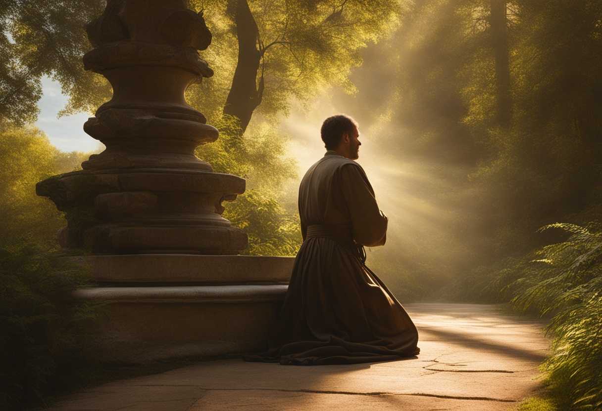 A-person-kneels-in-prayer-bathed-in-soft-sunlight-surrounded-by-tranquil-nature_hjhs