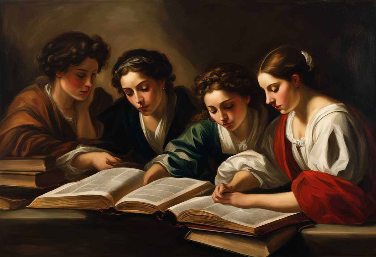 Students-huddled-over-textbooks-anxious-yet-determined-as-time-ticks-away-in-soft-light_fqml