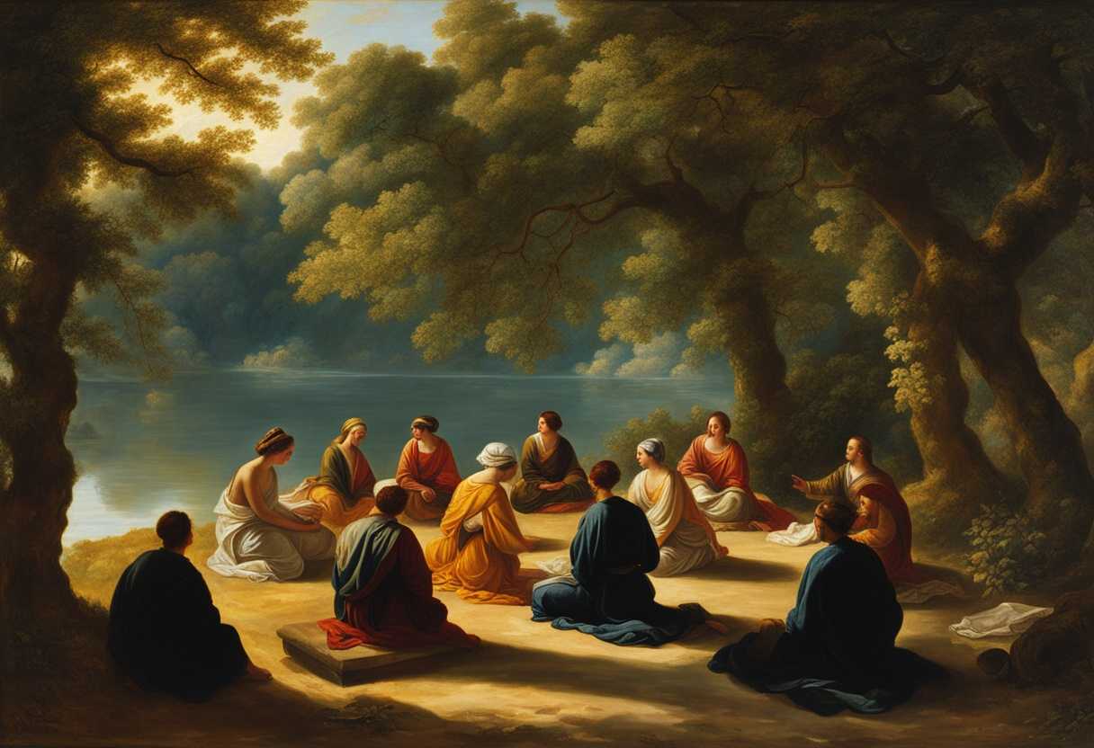A-tranquil-scene-of-individuals-meditating-under-sunlit-trees-surrounded-by-vibrant-nature_civb