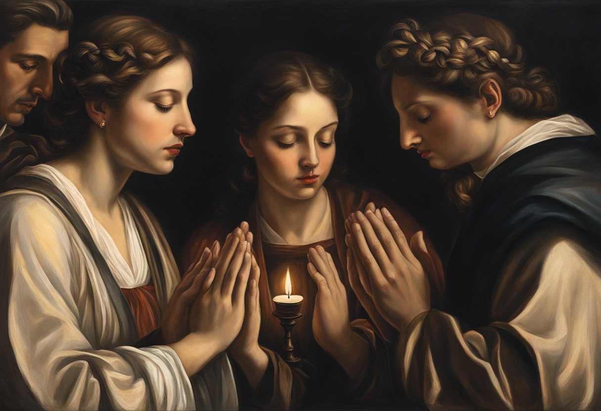 Candlelit-prayer-gathering-bowed-heads-clasped-hands-seeking-forgiveness-and-divine-connection_lblo
