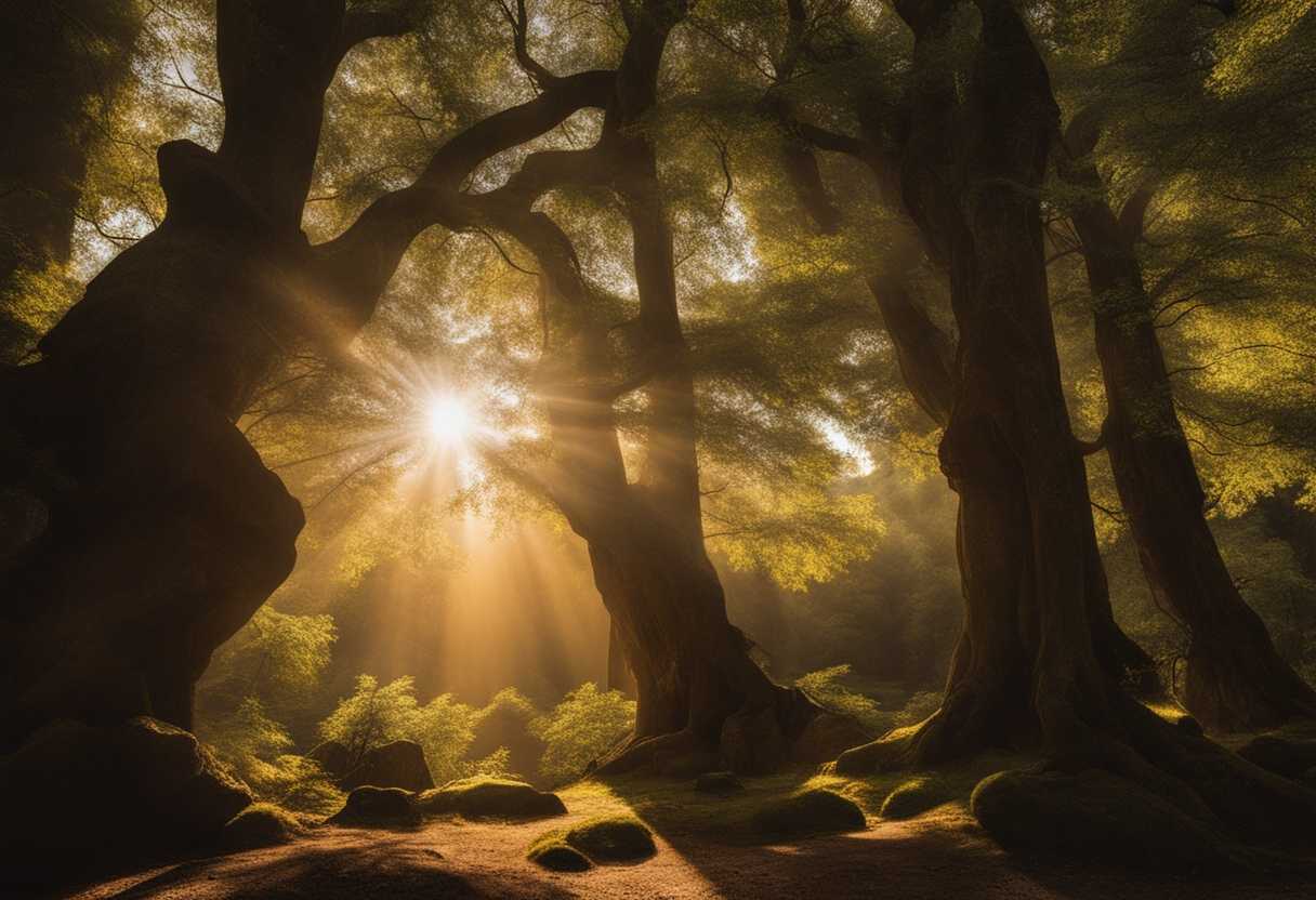 Sunlight-filters-through-trees-illuminating-grateful-faces-in-a-serene-sacred-moment-of-prayer_ausw